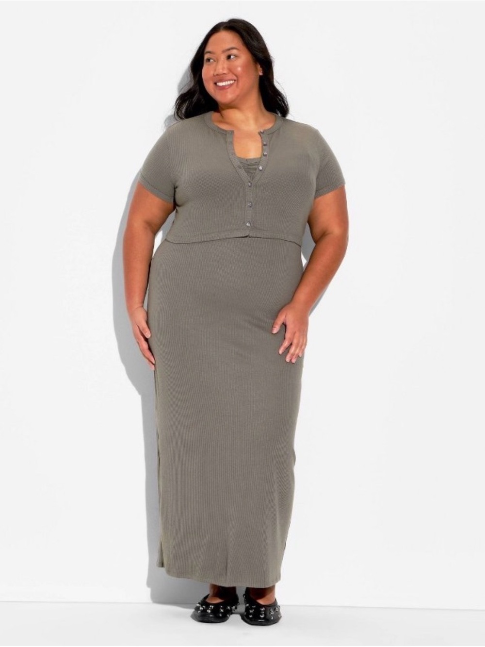 Women’s Heathered Gray Bodycon Dress and Cropped Cardigan Set